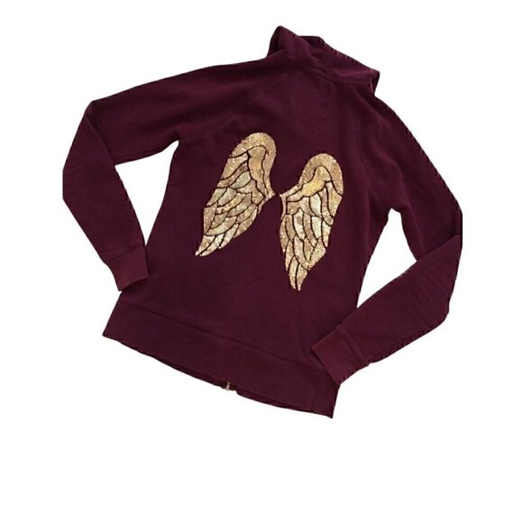 Victoria's Secret Sweaters - Victoria's Secret Purple Gold Wings Zip Hoodie Women's Size Medium